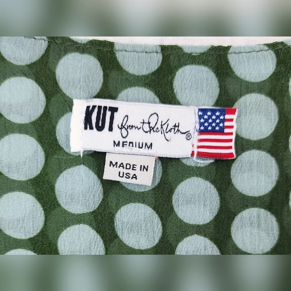 Kut from the Kloth Green Polka-dot Wrap Blouse Women's Size Medium Semi-Sheer - Picture 2 of 6